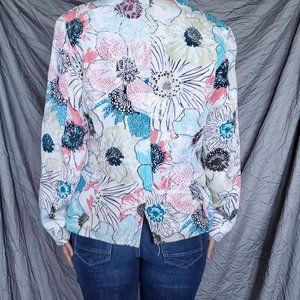 Vintage 90s 100% Silk Blazer Floral Embroidery Women's Size 1 spring flowers